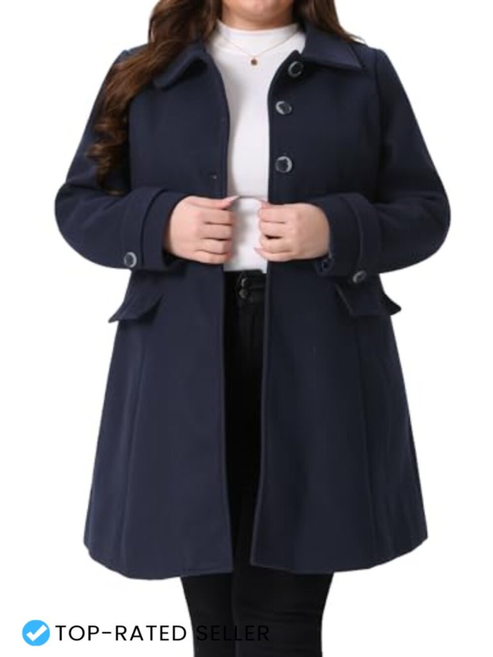 Plus Size Winter Peacoat Single Breasted Trench Coat with Pockets